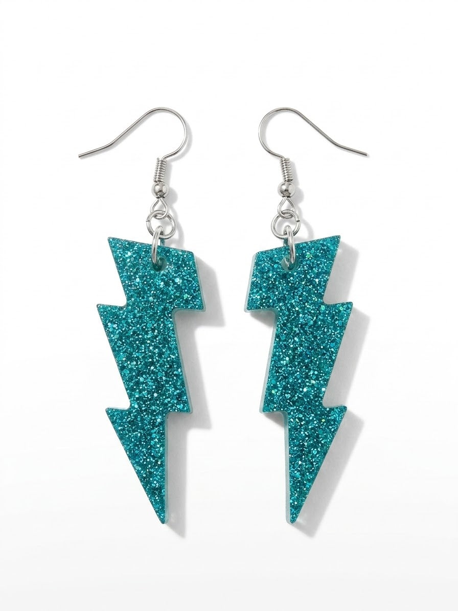 Handcrafted Epoxy Resin Lightning Bolt Earrings - Gothic Wearable Art