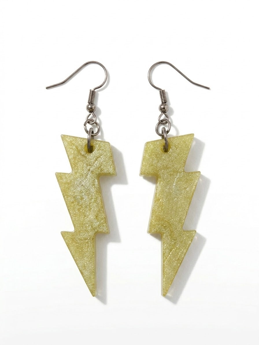 Handcrafted Epoxy Resin Lightning Bolt Earrings - Gothic Wearable Art