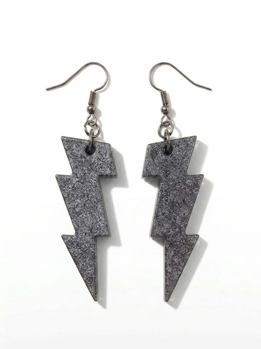 Handcrafted Epoxy Resin Lightning Bolt Earrings - Gothic Wearable Art