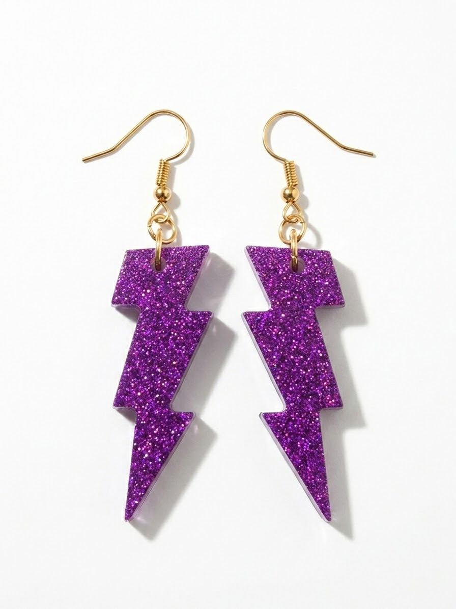 Handcrafted Epoxy Resin Lightning Bolt Earrings - Gothic Wearable Art