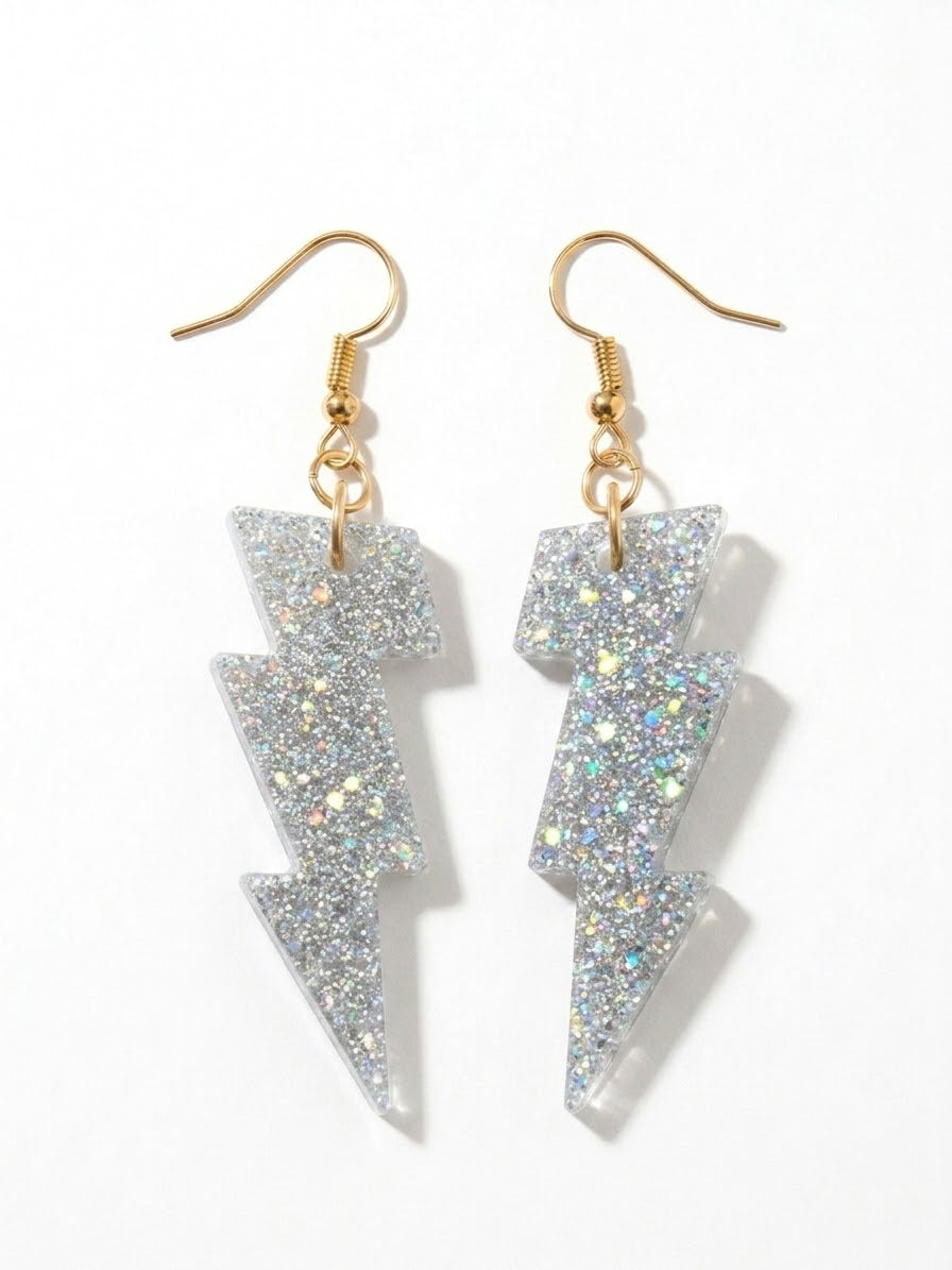 Handcrafted Epoxy Resin Lightning Bolt Earrings - Gothic Wearable Art