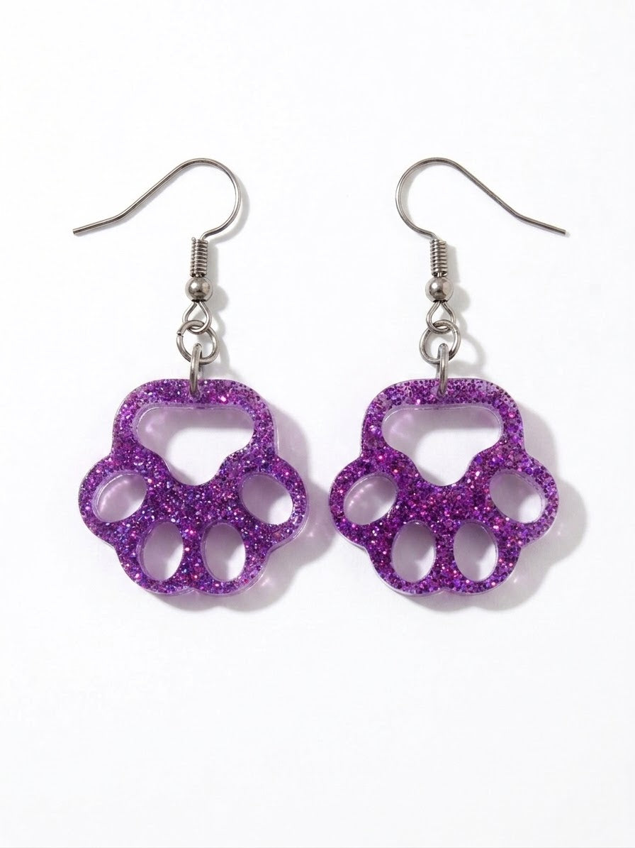 Handcrafted Epoxy Resin Paw Print Earrings - Gothic Wearable Art