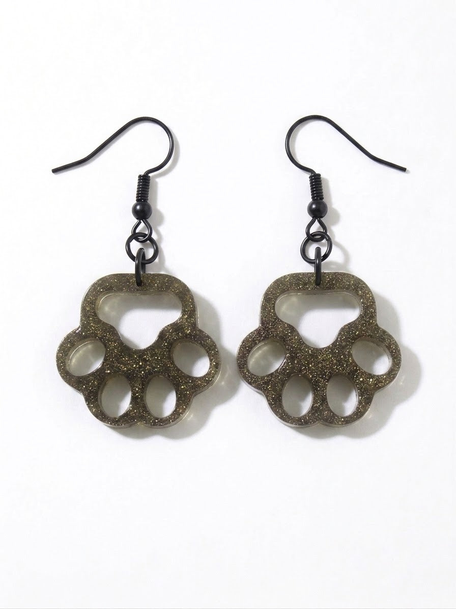 Handcrafted Epoxy Resin Paw Print Earrings - Gothic Wearable Art