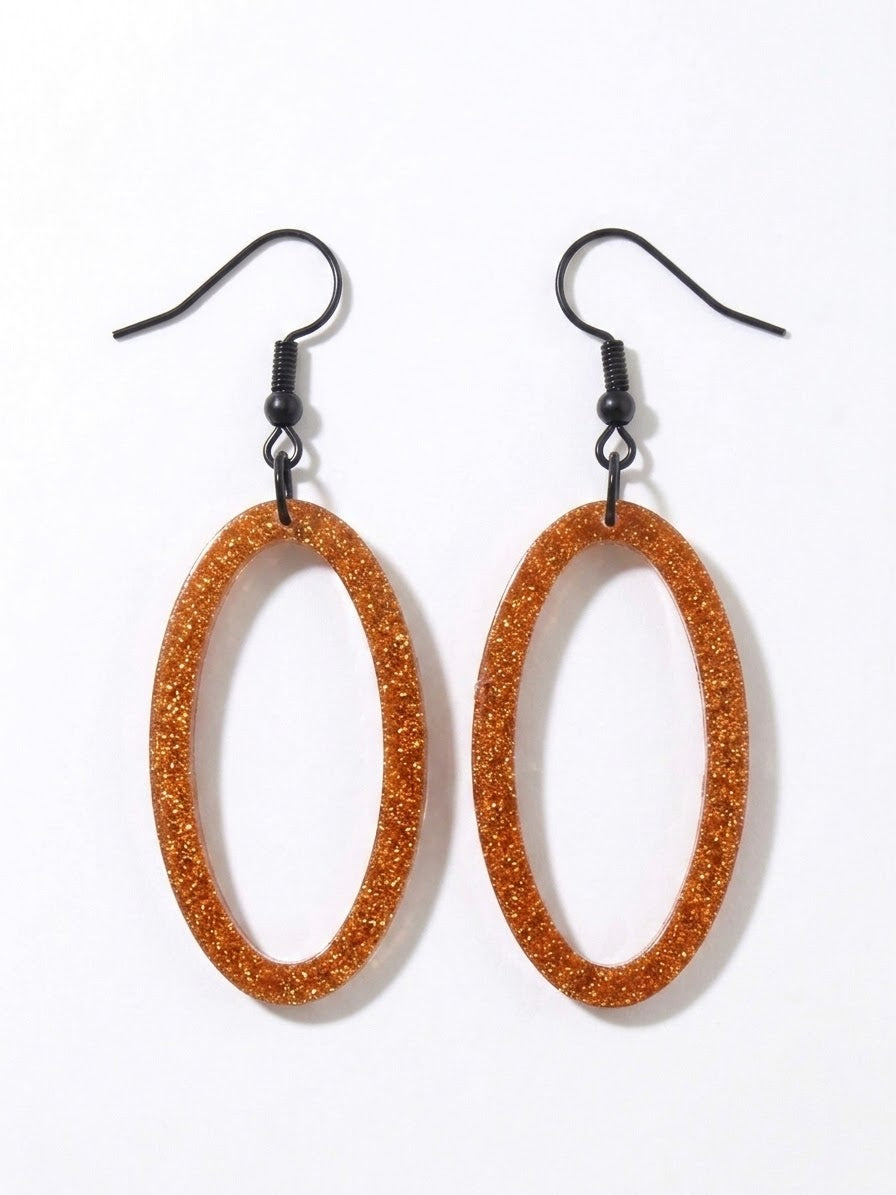 Handcrafted Epoxy Resin Oval Geometric Earrings - Gothic Wearable Art