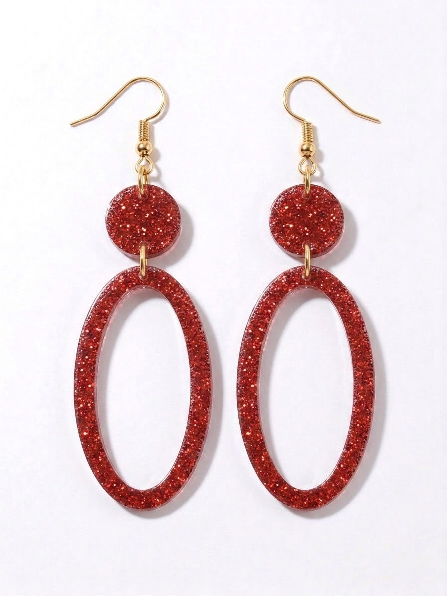 Handcrafted Epoxy Resin Oval Geometric Earrings - Gothic Wearable Art
