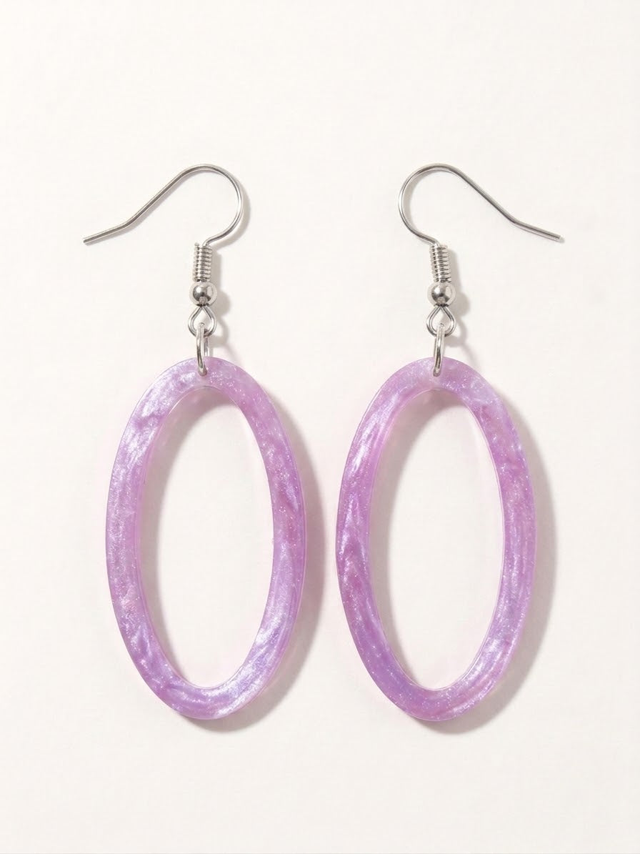 Handcrafted Epoxy Resin Oval Geometric Earrings - Gothic Wearable Art