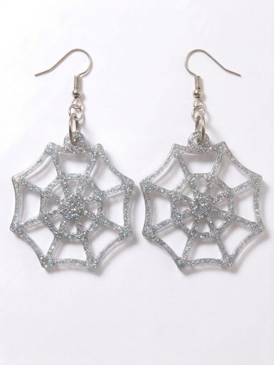 Handcrafted Epoxy Resin Spiderweb Earrings - Gothic Wearable Art