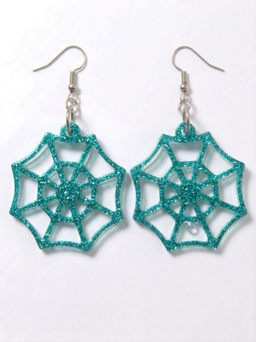 Handcrafted Epoxy Resin Spiderweb Earrings - Gothic Wearable Art