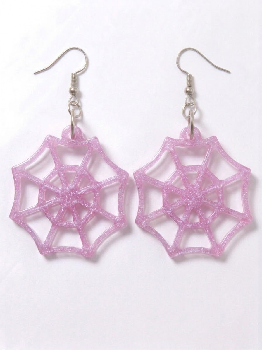 Handcrafted Epoxy Resin Spiderweb Earrings - Gothic Wearable Art