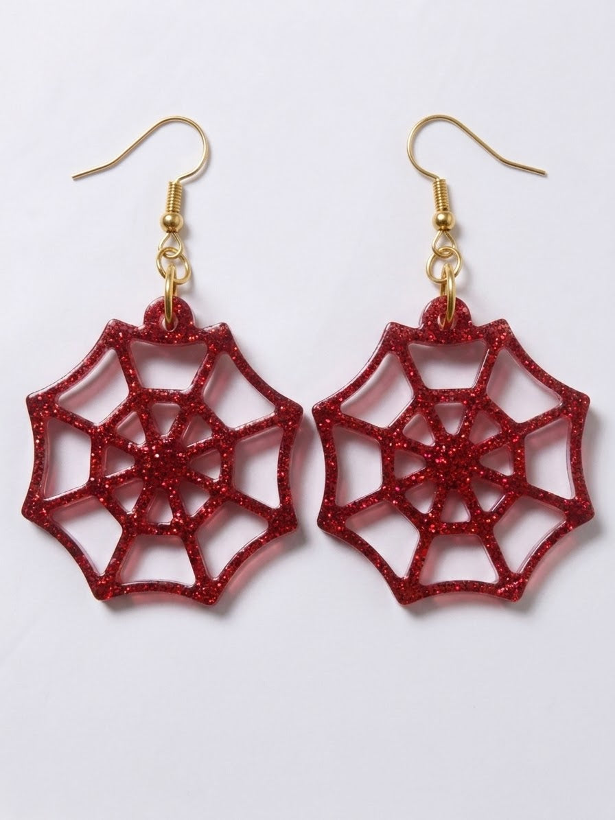 Handcrafted Epoxy Resin Spiderweb Earrings - Gothic Wearable Art