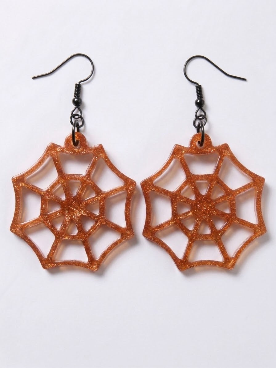 Handcrafted Epoxy Resin Spiderweb Earrings - Gothic Wearable Art