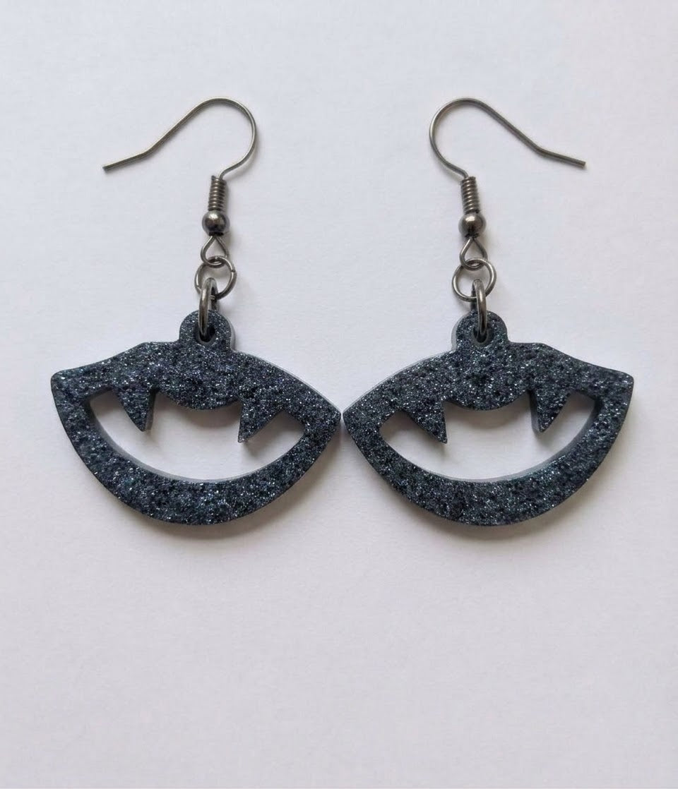 Handcrafted Epoxy Resin Vampire Mouth Earrings - Gothic Wearable Art