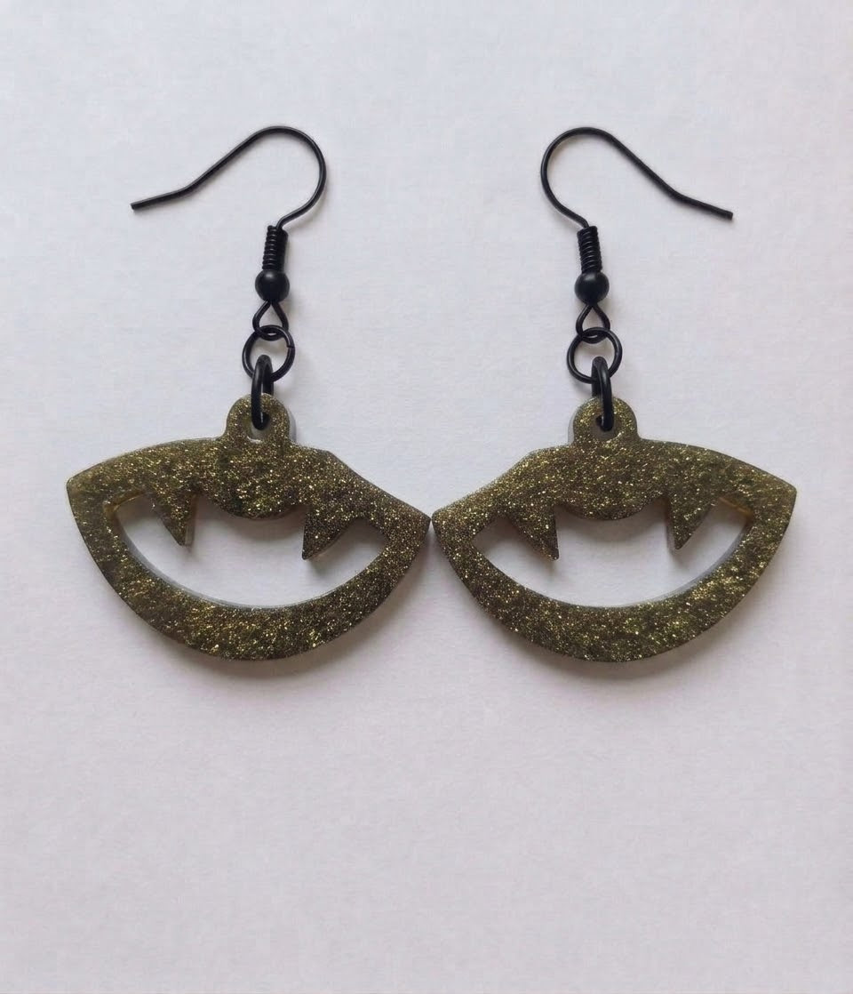 Handcrafted Epoxy Resin Vampire Mouth Earrings - Gothic Wearable Art