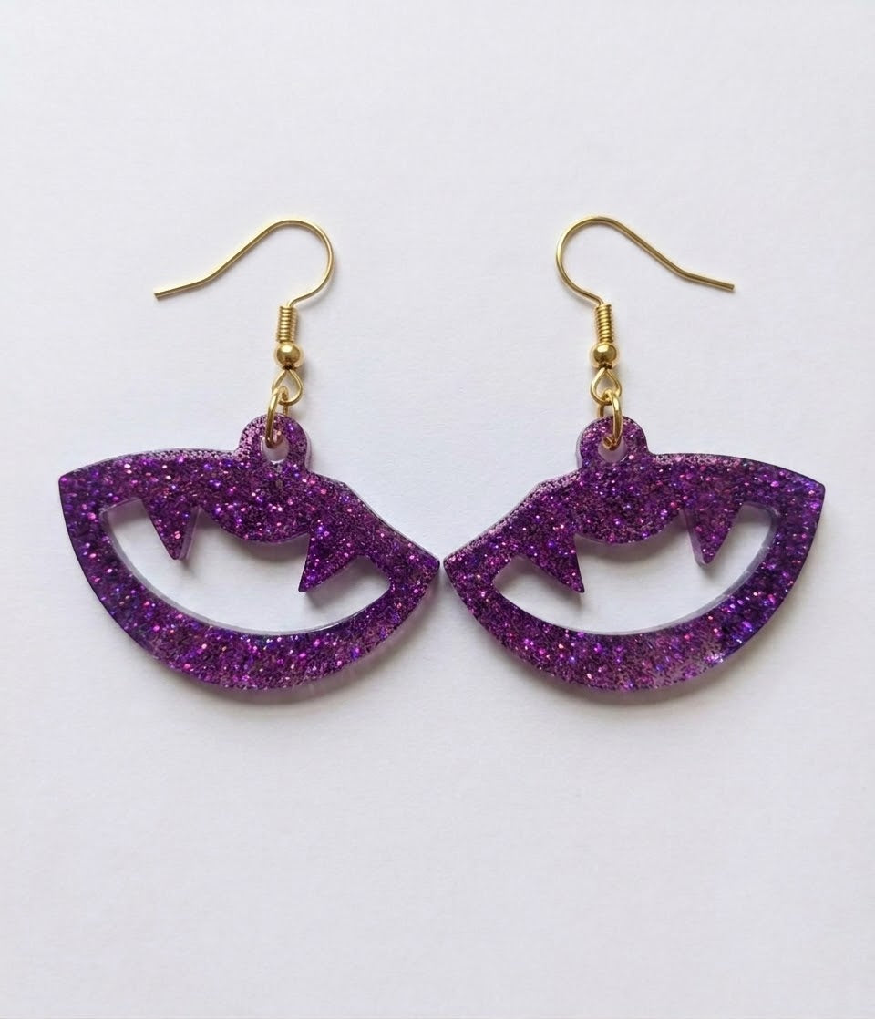 Handcrafted Epoxy Resin Vampire Mouth Earrings - Gothic Wearable Art