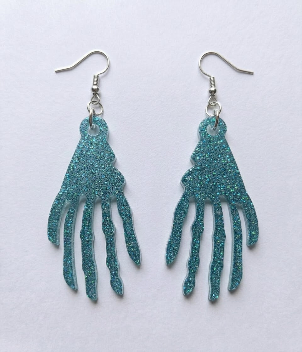 Handcrafted Epoxy Resin Skeleton Hand Earrings - Gothic Wearable Art