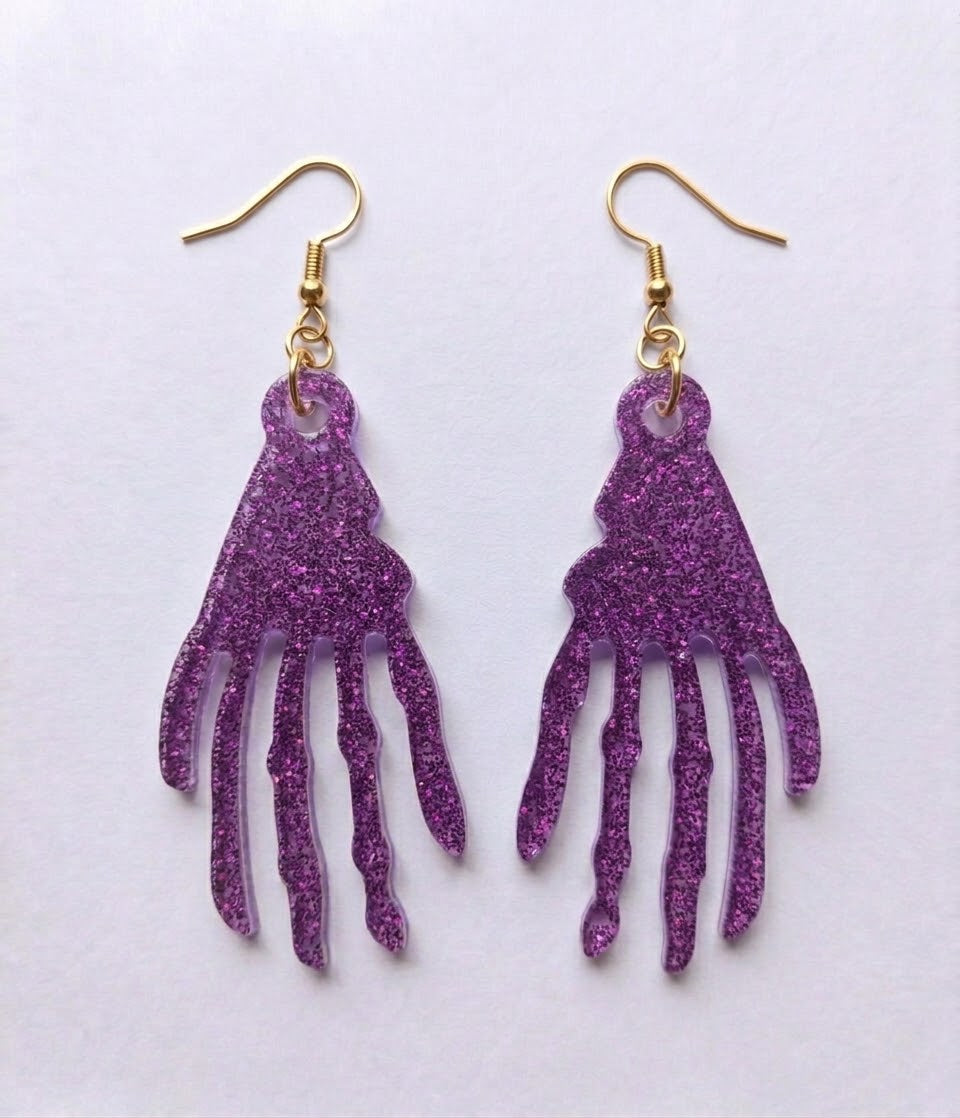 Handcrafted Epoxy Resin Skeleton Hand Earrings - Gothic Wearable Art