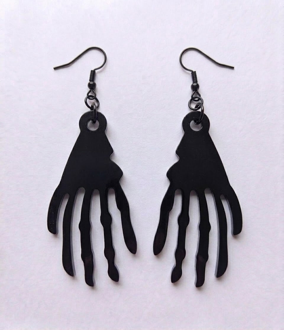Handcrafted Epoxy Resin Skeleton Hand Earrings - Gothic Wearable Art