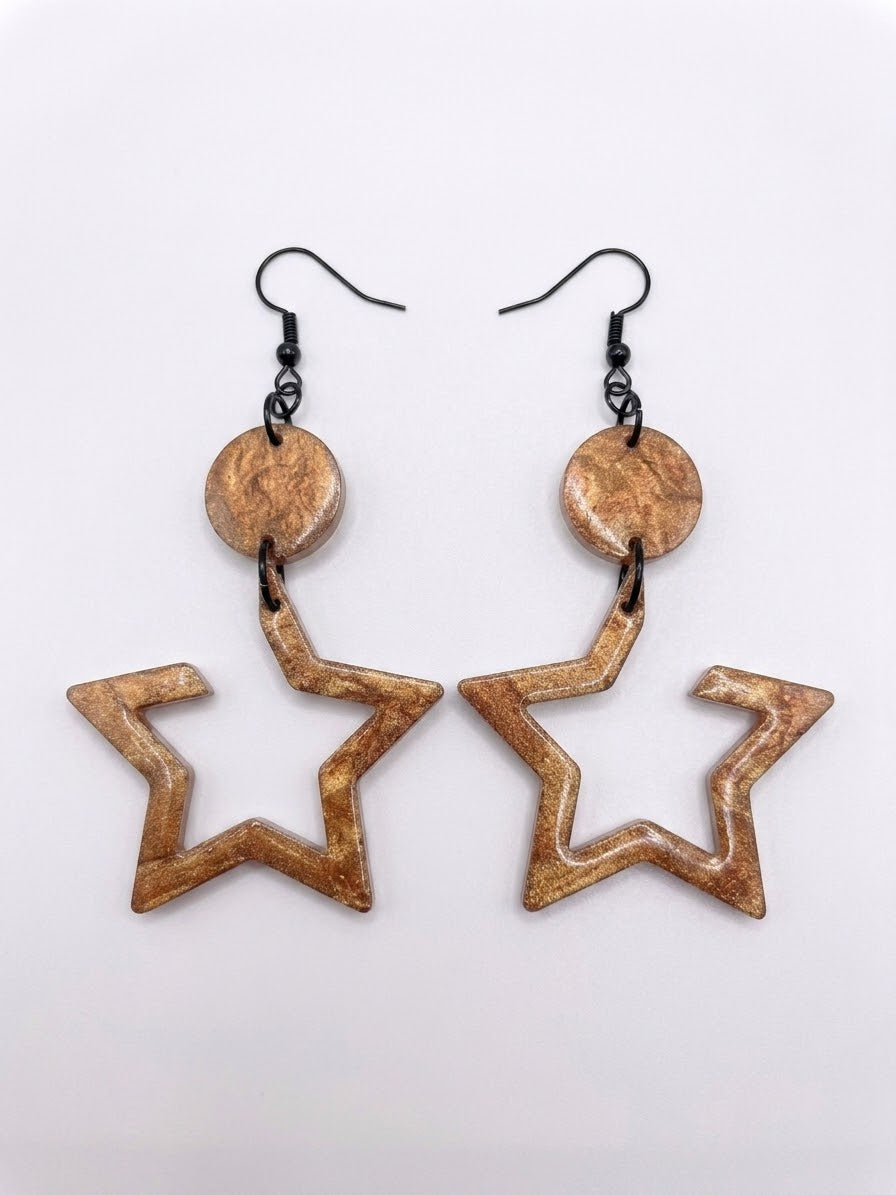 Handcrafted Epoxy Resin Star Earrings - Gothic Wearable Art