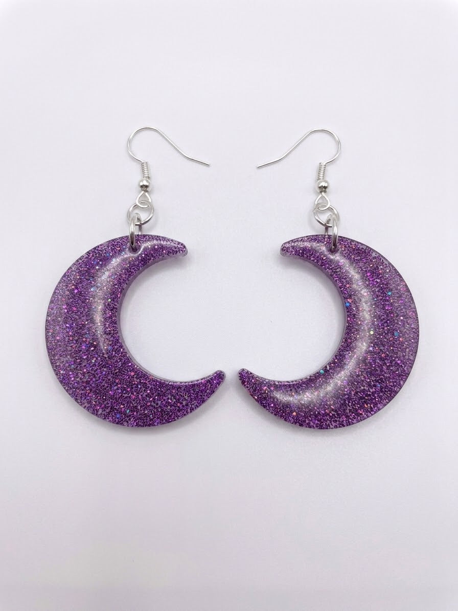Handcrafted Epoxy Resin Moon Earrings - Gothic Wearable Art