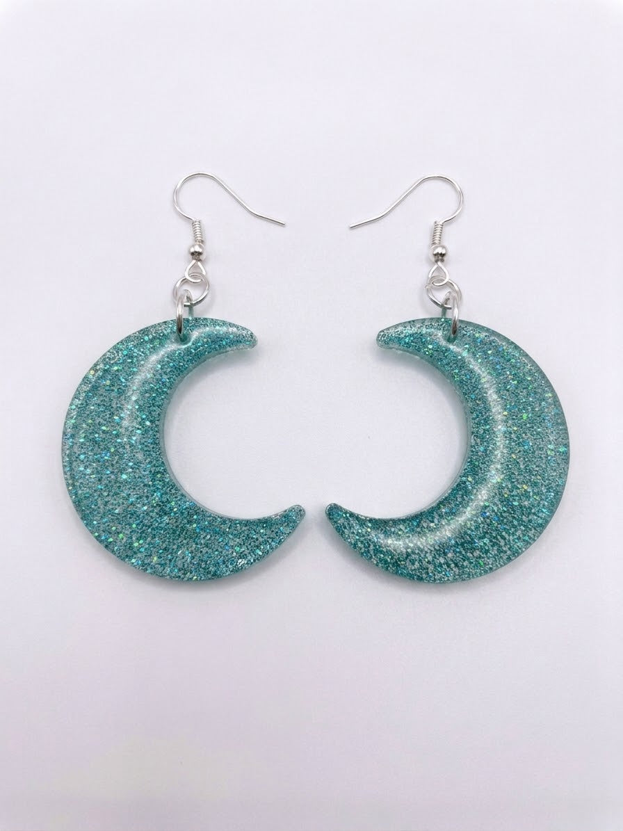 Handcrafted Epoxy Resin Moon Earrings - Gothic Wearable Art