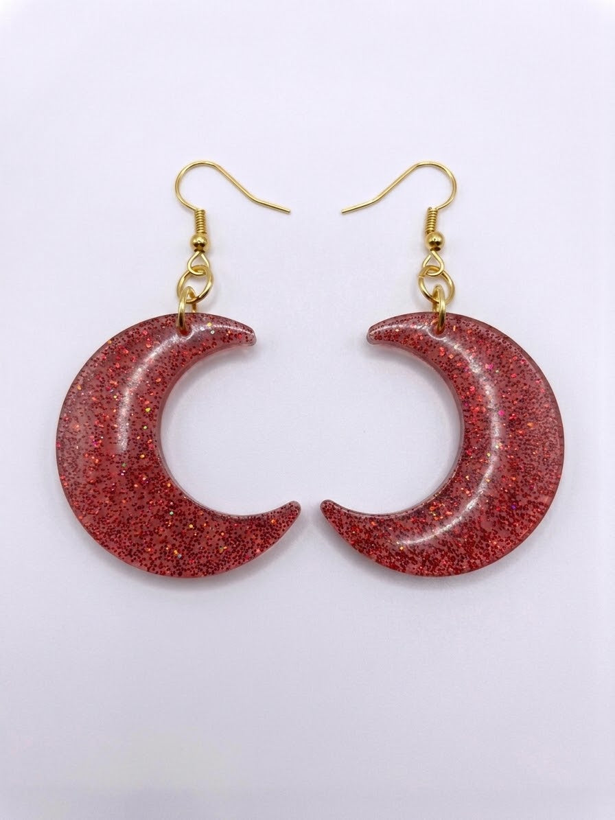 Handcrafted Epoxy Resin Moon Earrings - Gothic Wearable Art