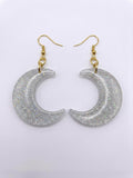 Handcrafted Epoxy Resin Moon Earrings - Gothic Wearable Art