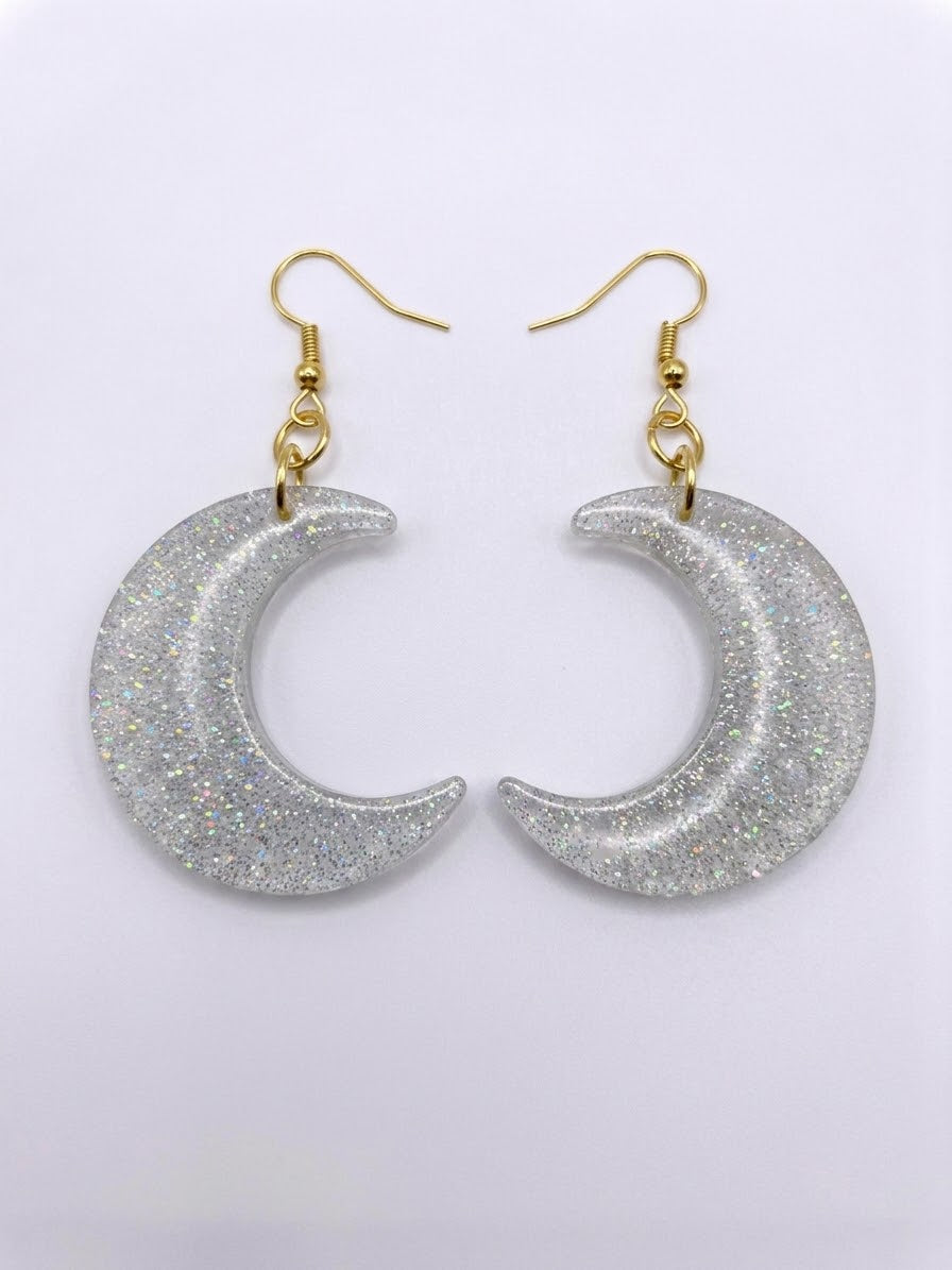 Handcrafted Epoxy Resin Moon Earrings - Gothic Wearable Art