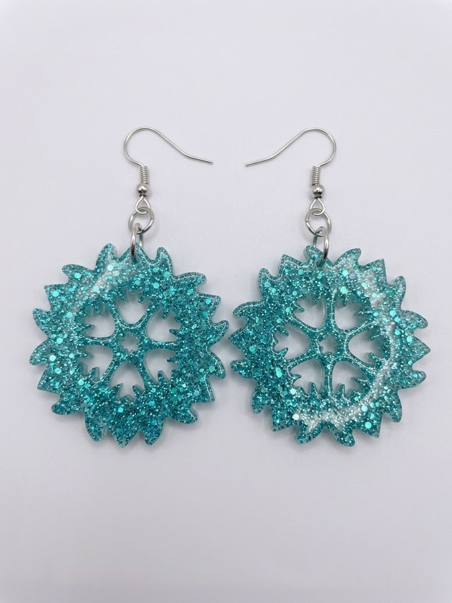 Handcrafted Epoxy Resin Snowflake Earrings - Gothic Wearable Art