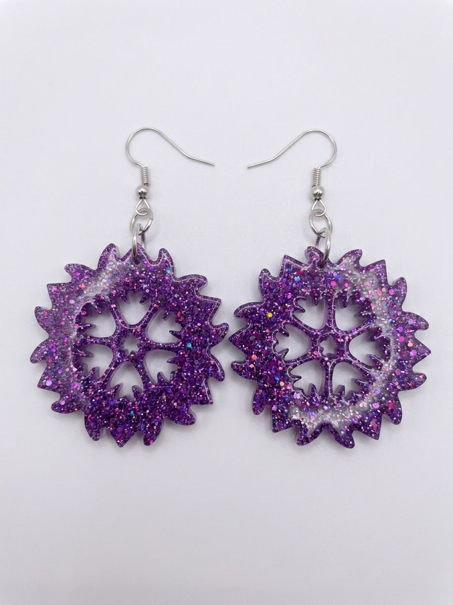 Handcrafted Epoxy Resin Snowflake Earrings - Gothic Wearable Art
