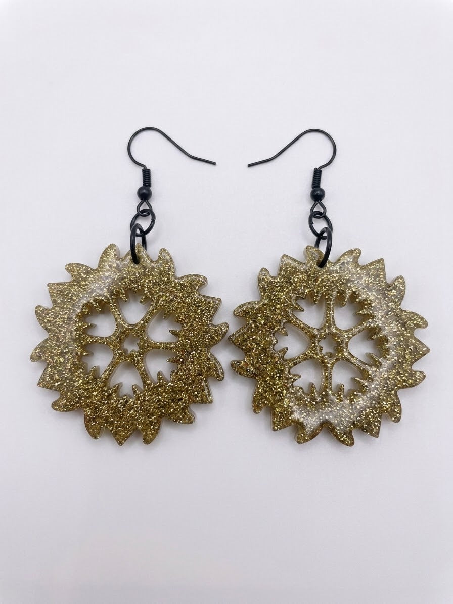 Handcrafted Epoxy Resin Snowflake Earrings - Gothic Wearable Art