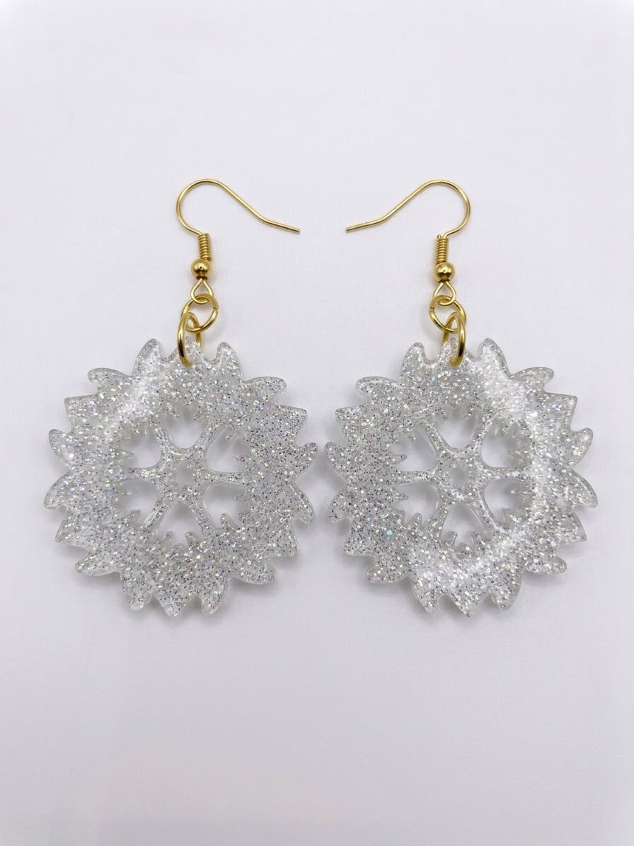 Handcrafted Epoxy Resin Snowflake Earrings - Gothic Wearable Art