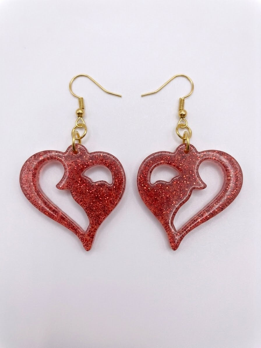 Handcrafted Epoxy Resin Stag Heart Earrings - Gothic Wearable Art
