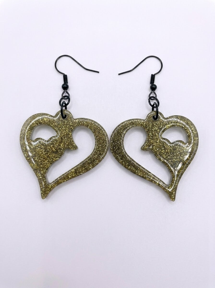 Handcrafted Epoxy Resin Stag Heart Earrings - Gothic Wearable Art