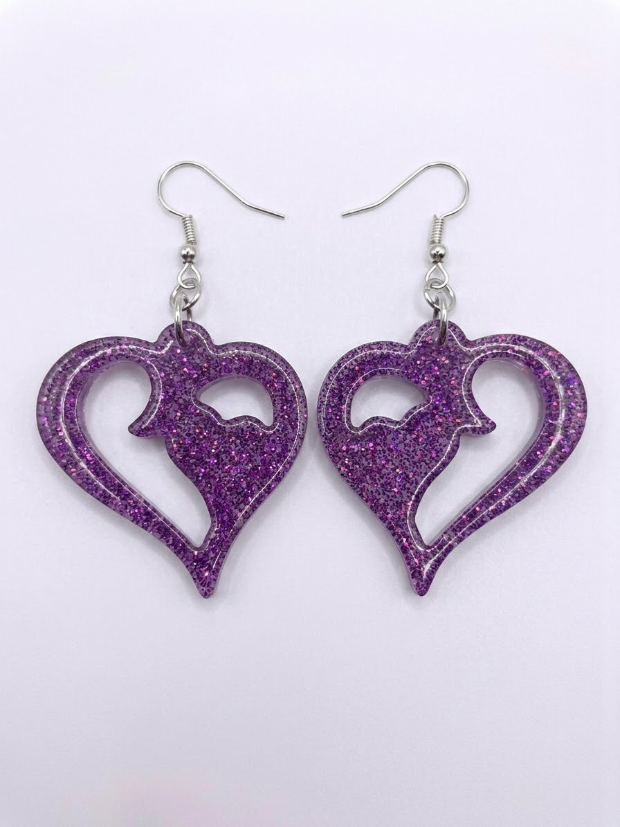 Handcrafted Epoxy Resin Stag Heart Earrings - Gothic Wearable Art