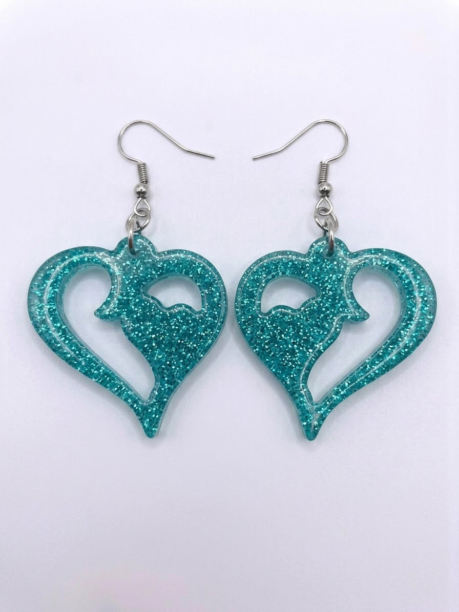Handcrafted Epoxy Resin Stag Heart Earrings - Gothic Wearable Art