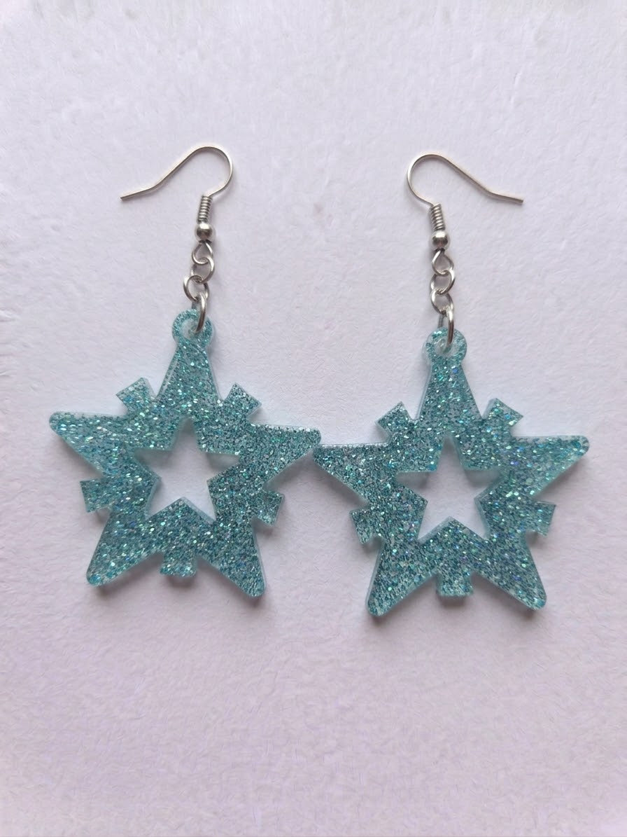 Handcrafted Epoxy Resin Star Snowflake Earrings - Gothic Wearable Art
