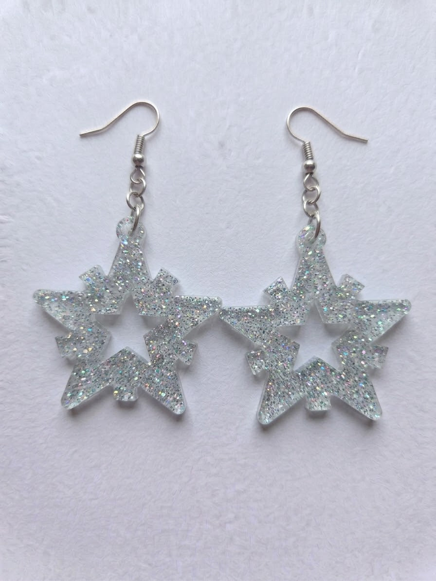 Handcrafted Epoxy Resin Star Snowflake Earrings - Gothic Wearable Art
