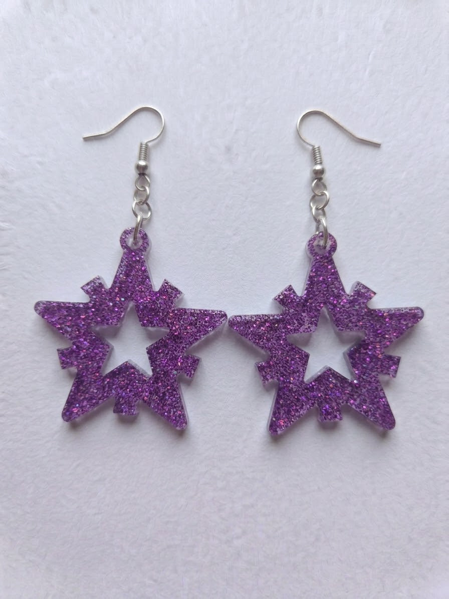 Handcrafted Epoxy Resin Star Snowflake Earrings - Gothic Wearable Art