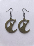 Handcrafted Epoxy Resin Cat Moon Earrings - Gothic Wearable Art