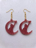 Handcrafted Epoxy Resin Cat Moon Earrings - Gothic Wearable Art