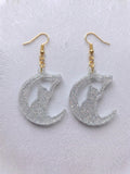 Handcrafted Epoxy Resin Cat Moon Earrings - Gothic Wearable Art