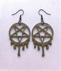 Handcrafted Epoxy Resin Melting Pentacle Earrings - Gothic Wearable Art