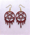 Handcrafted Epoxy Resin Melting Pentacle Earrings - Gothic Wearable Art
