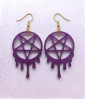 Handcrafted Epoxy Resin Melting Pentacle Earrings - Gothic Wearable Art