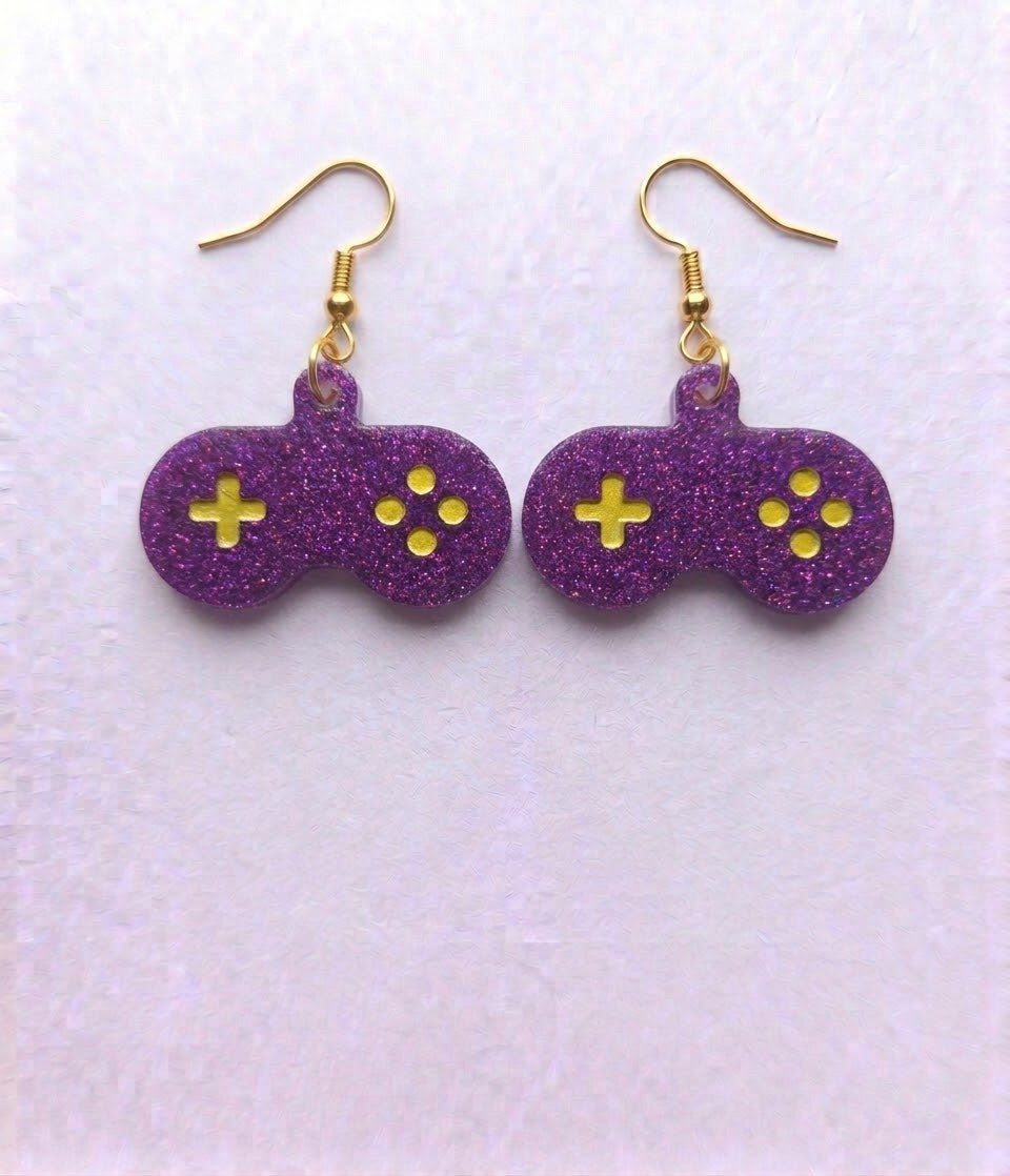 Handcrafted Epoxy Resin Super Nintendo Controller Earrings - Gothic Wearable Art