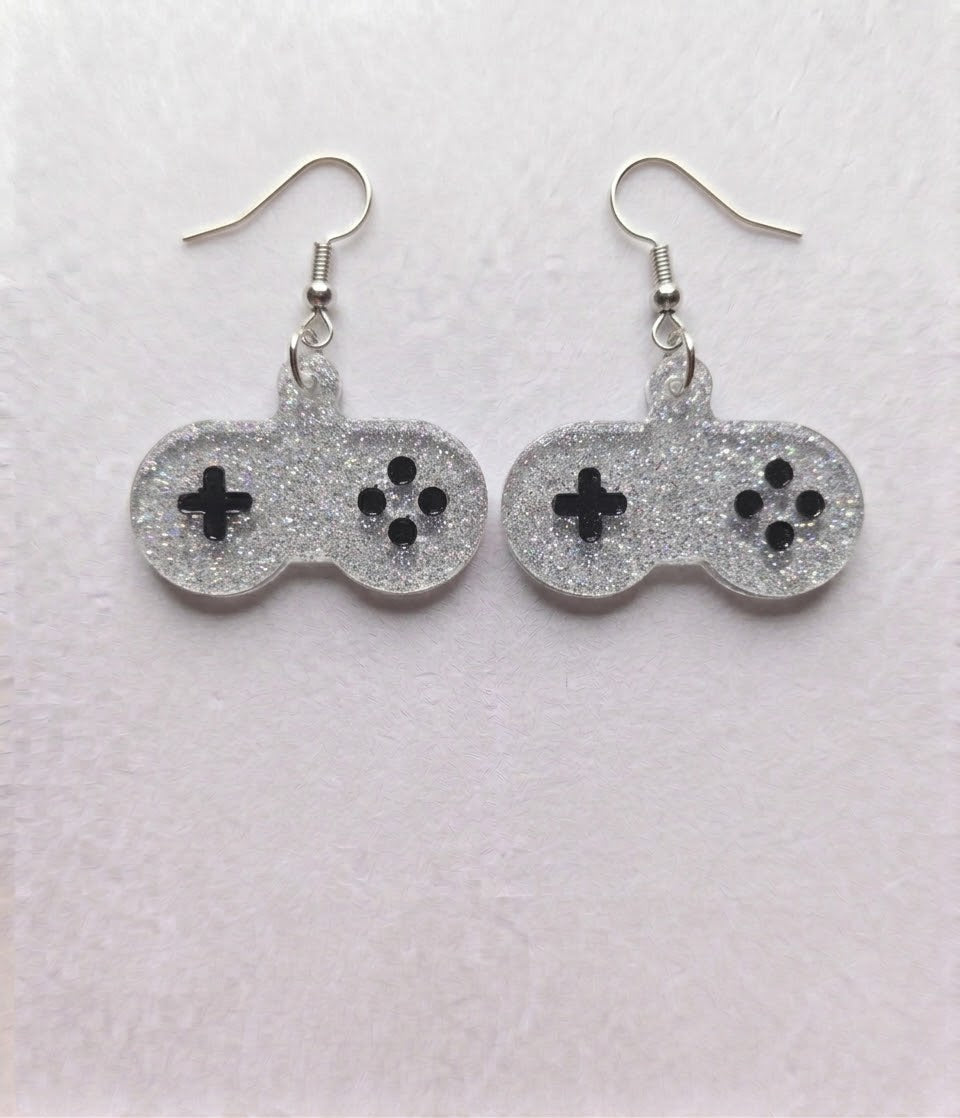 Handcrafted Epoxy Resin Super Nintendo Controller Earrings - Gothic Wearable Art
