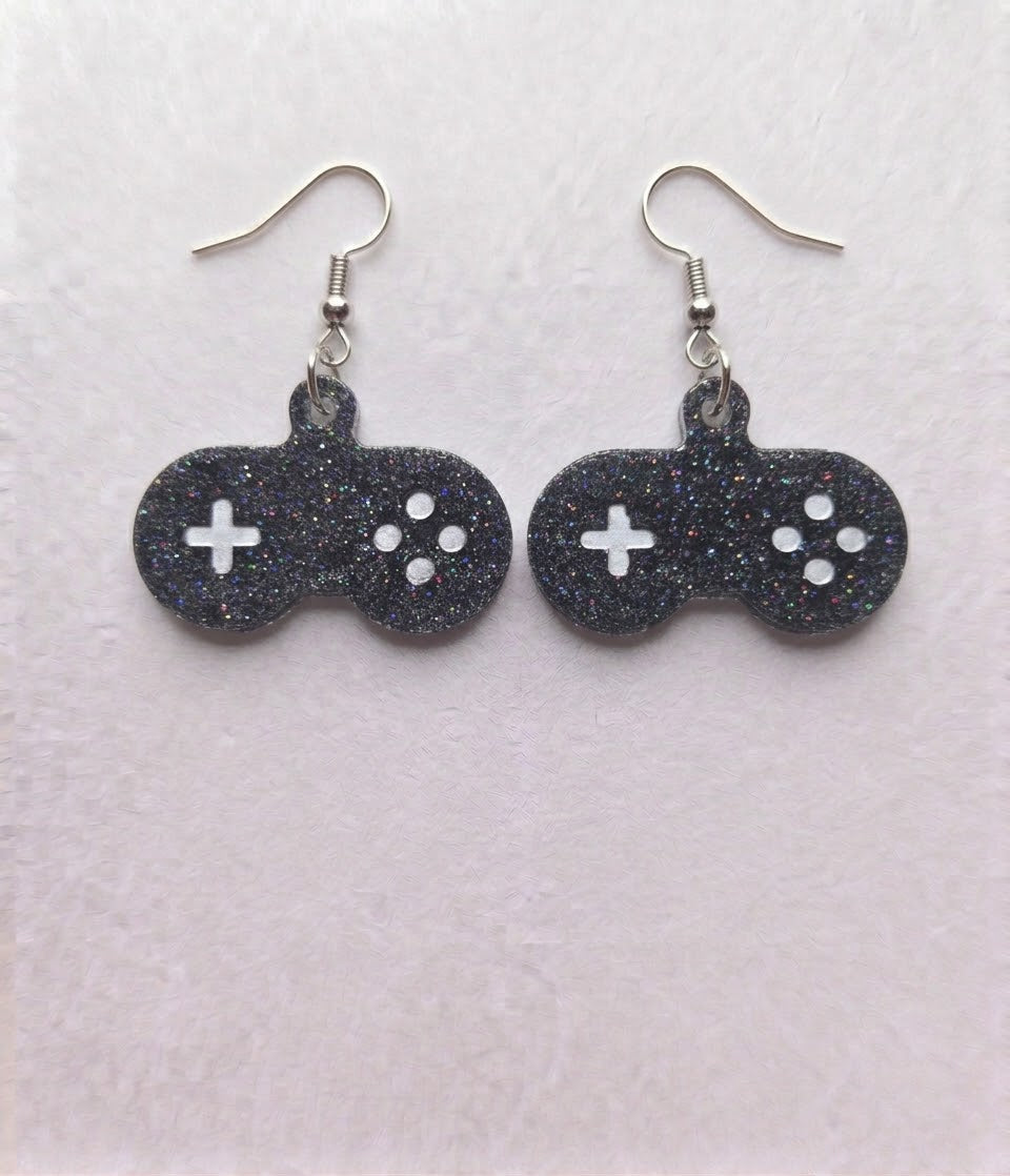 Handcrafted Epoxy Resin Super Nintendo Controller Earrings - Gothic Wearable Art