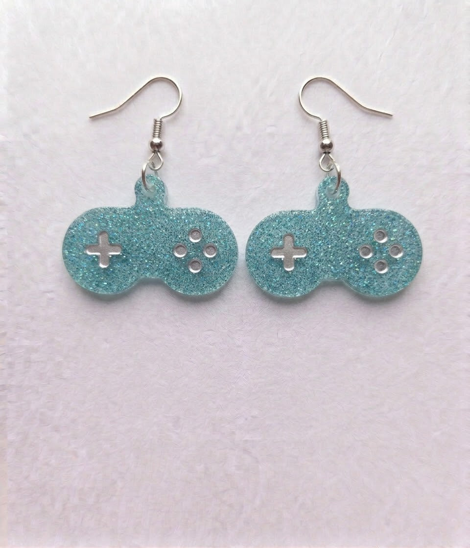 Handcrafted Epoxy Resin Super Nintendo Controller Earrings - Gothic Wearable Art