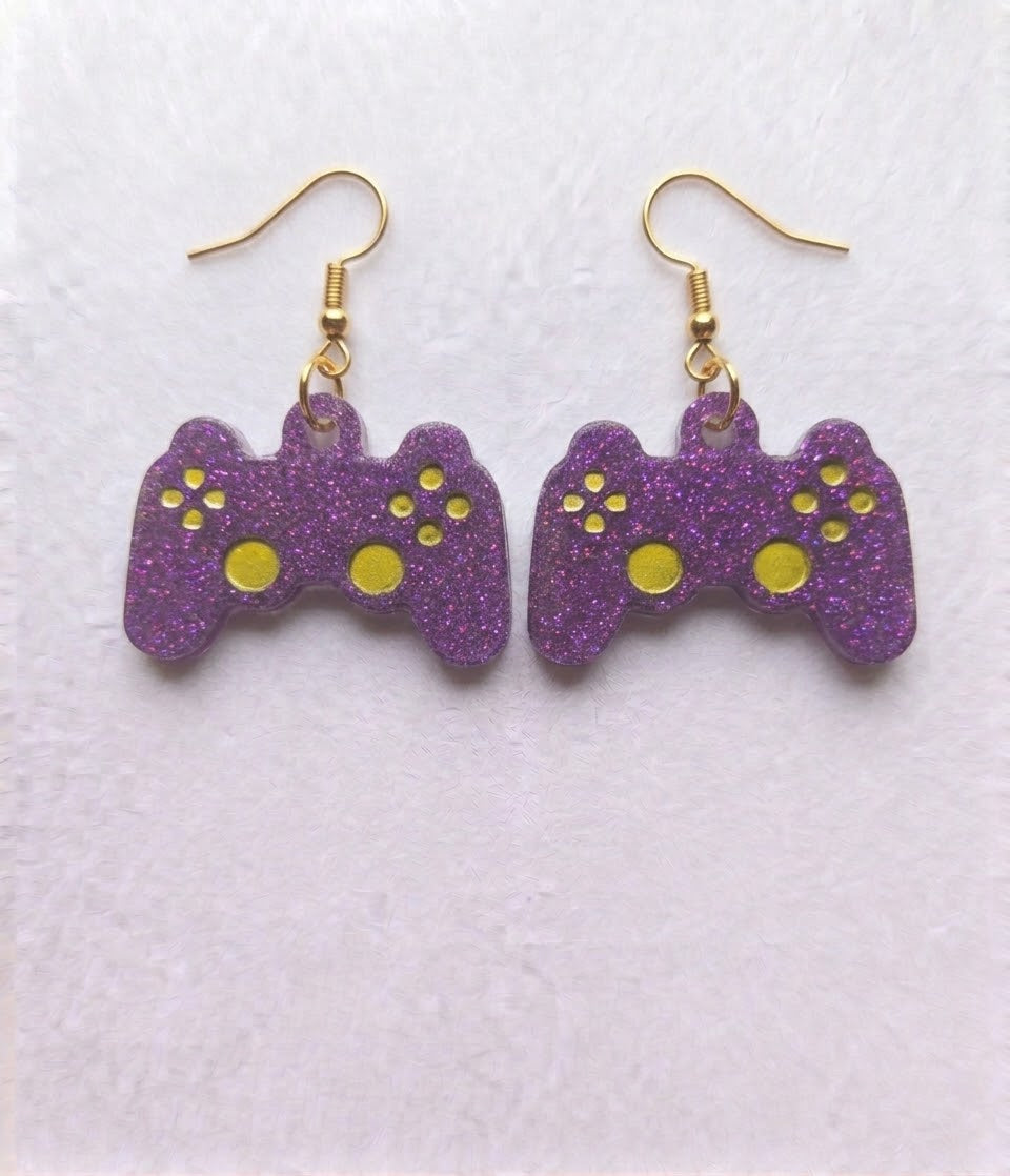 Handcrafted Epoxy Resin Playstation Controller Earrings - Gothic Wearable Art