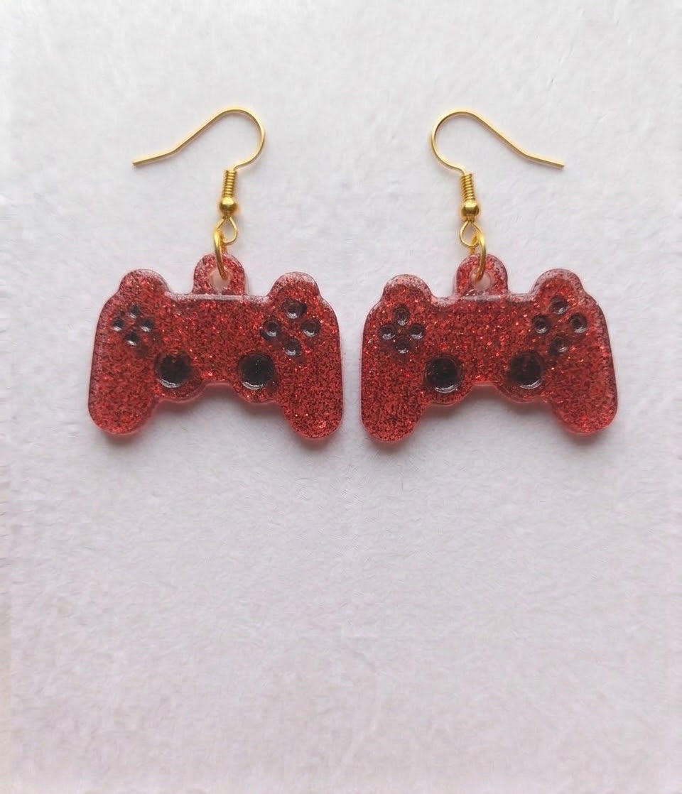 Handcrafted Epoxy Resin Playstation Controller Earrings - Gothic Wearable Art
